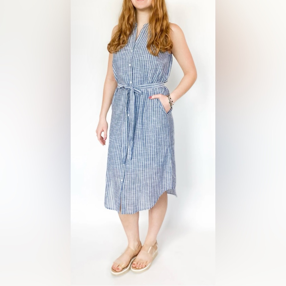 Blue Striped Sleeveless Dress